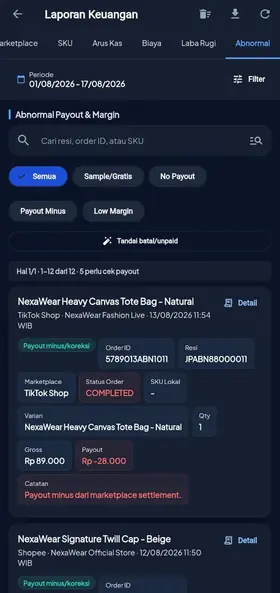 Tampilan Mobile Audit Transaksi Abnormal