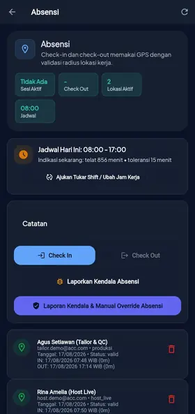 Tampilan Mobile Presensi HRIS