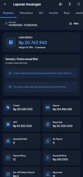 Tampilan Mobile Ringkasan Keuangan