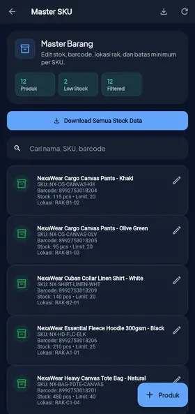 Tampilan Mobile Stok Gudang Lokal